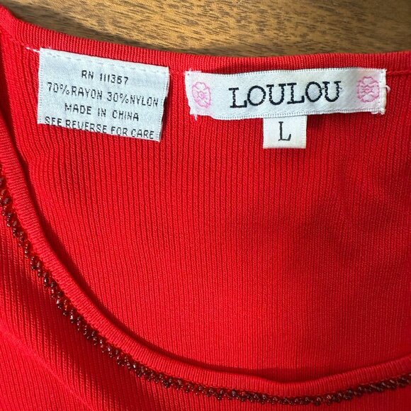 Loulou XL Red Hand Beaded Embellished Short Sleeve Shirt - Picture 2 of 6
